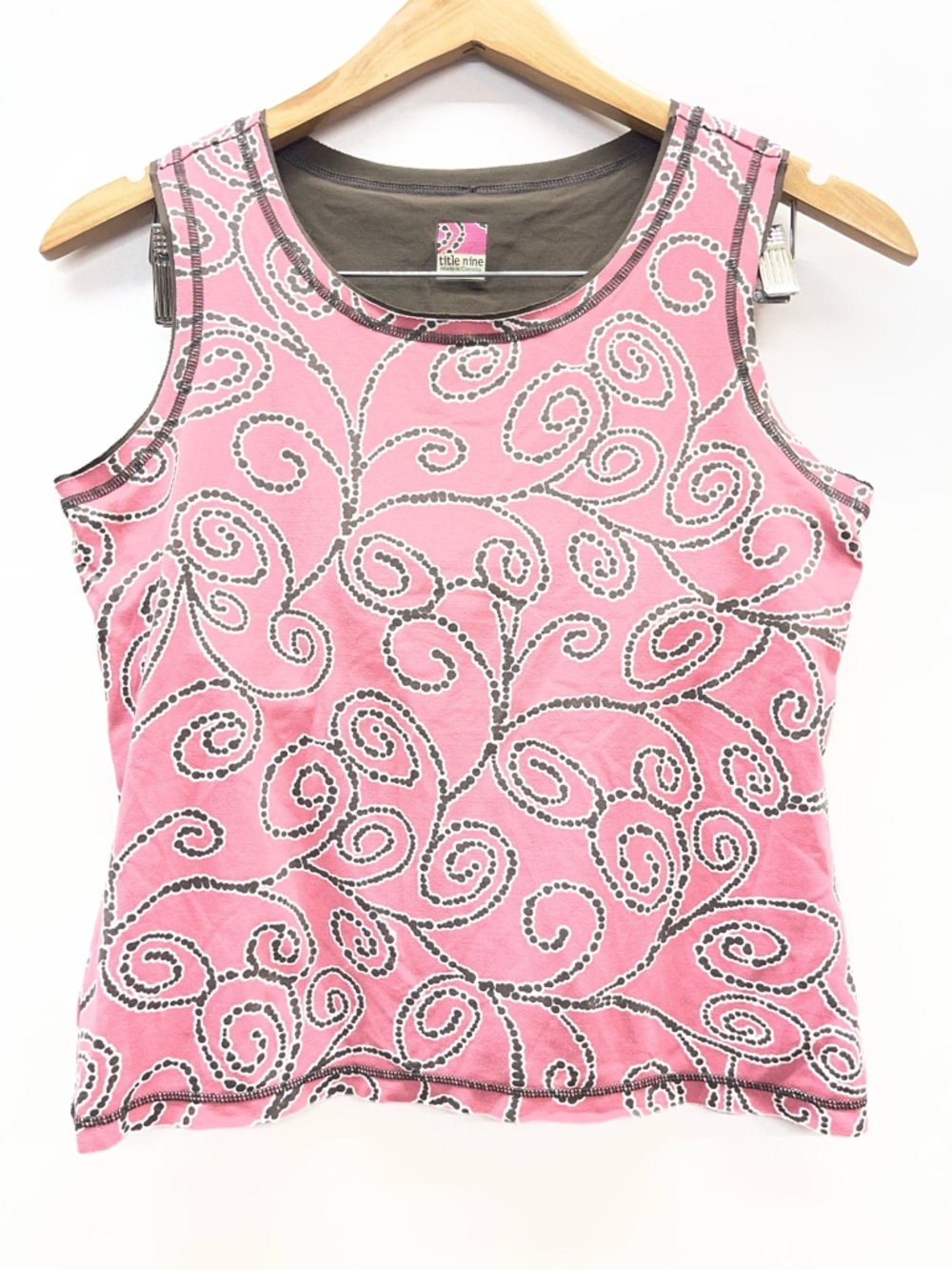 Title Nine Pink Active Tank with Gray Swirl Print